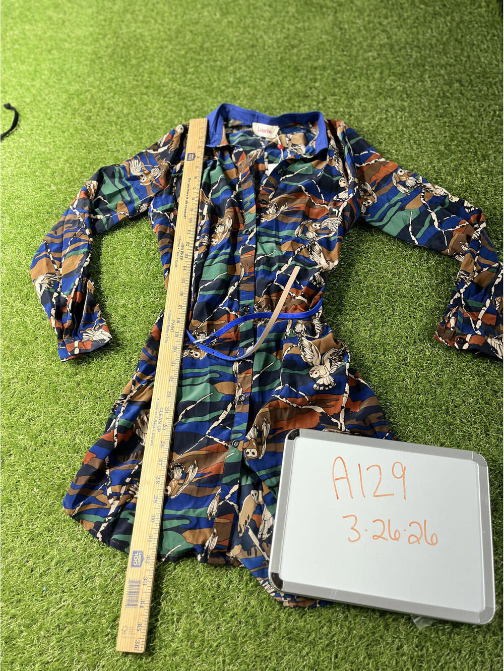 Loucheโ Women's Printed Shirt Dress with Belt, Size Small